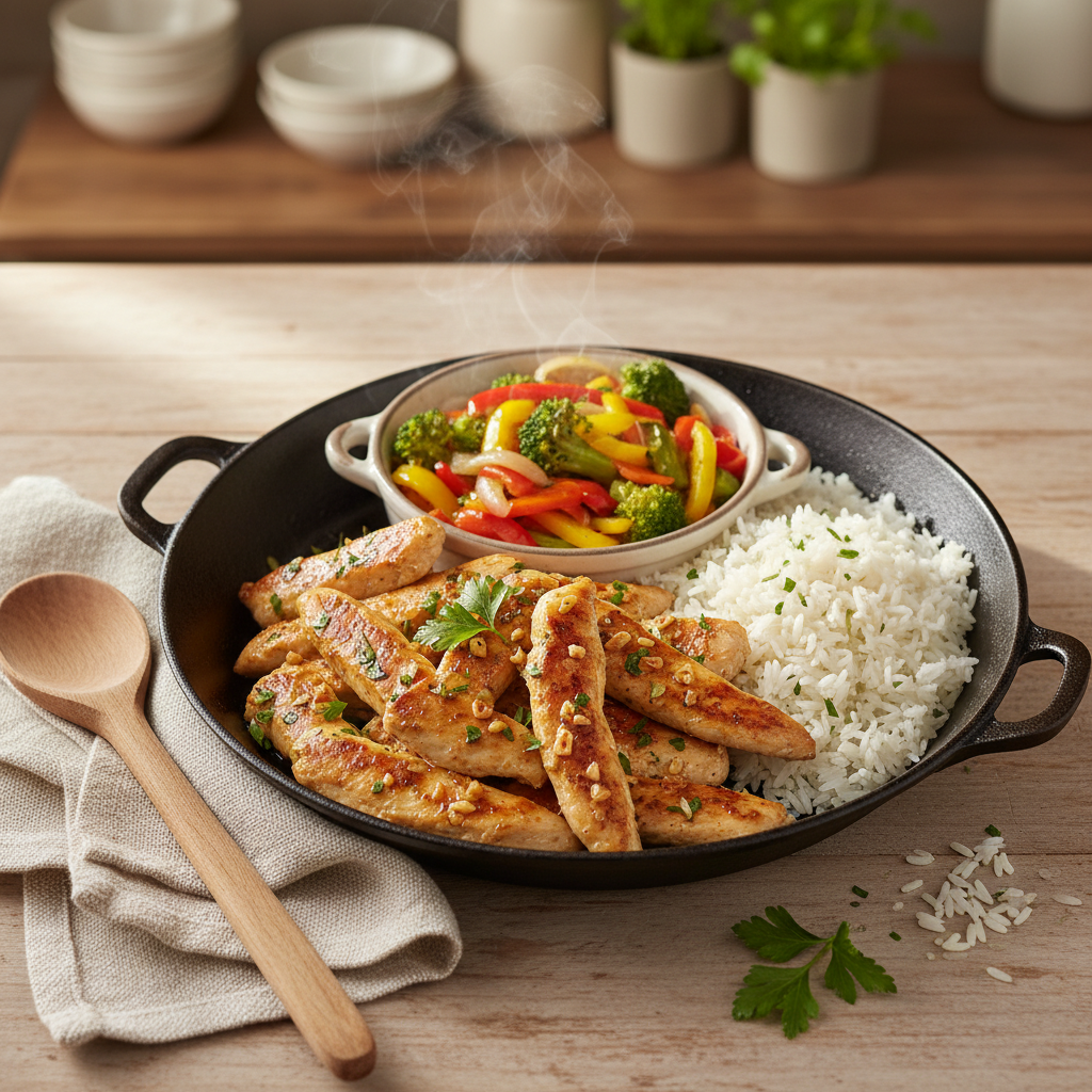 Budget kip-rijst wok met groentepannetje