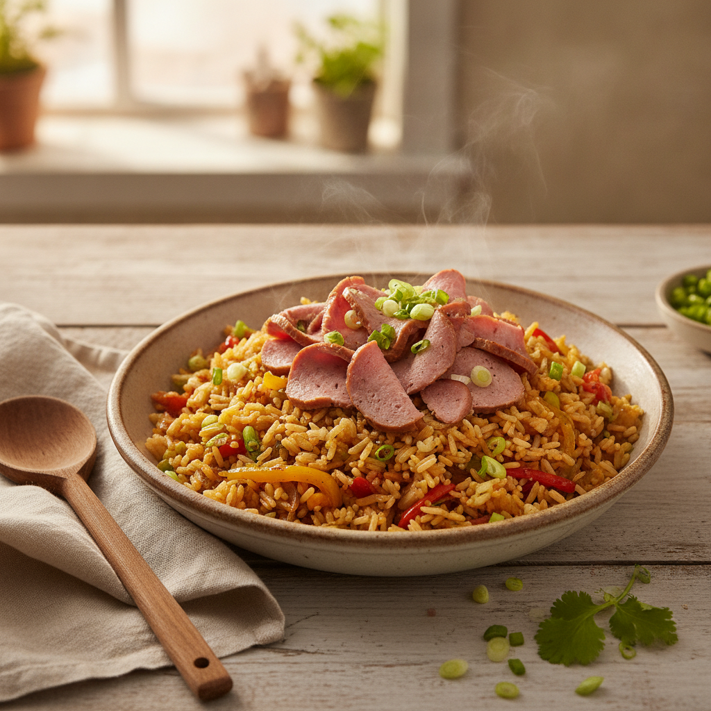 Gehakt nasi met geroerbakte paprikamix
