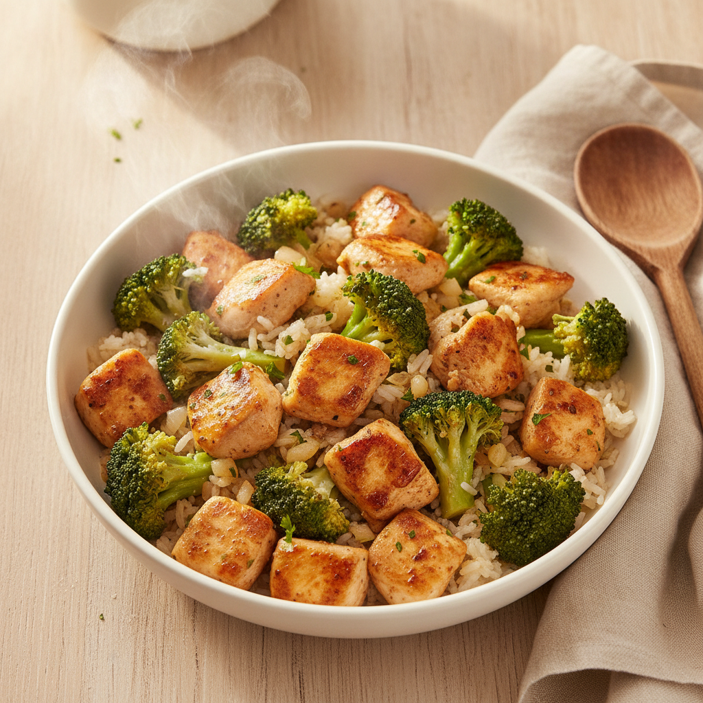 Kip-roerbak met broccoli en rijst