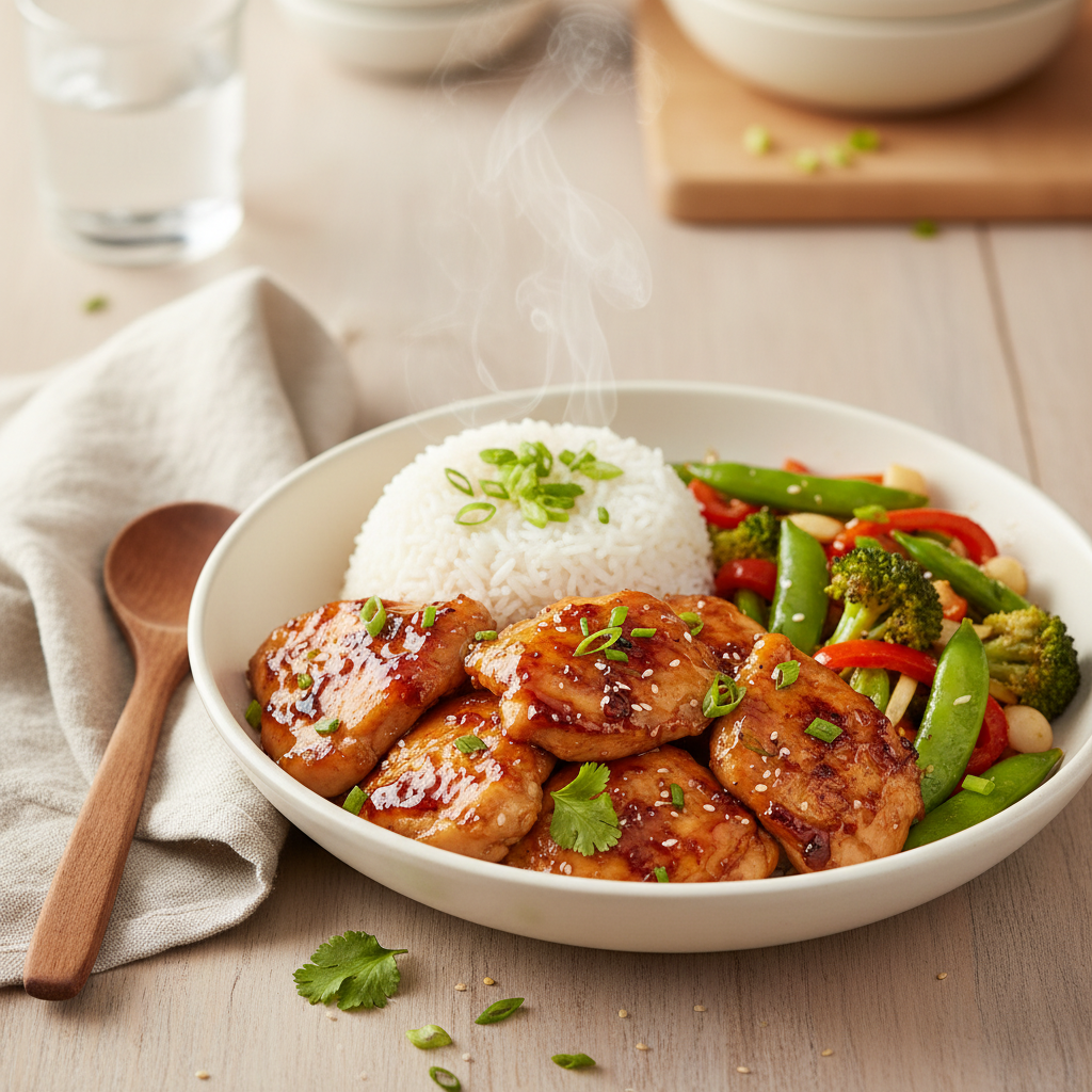 Kipdij teriyaki met rijst en roerbakgroente