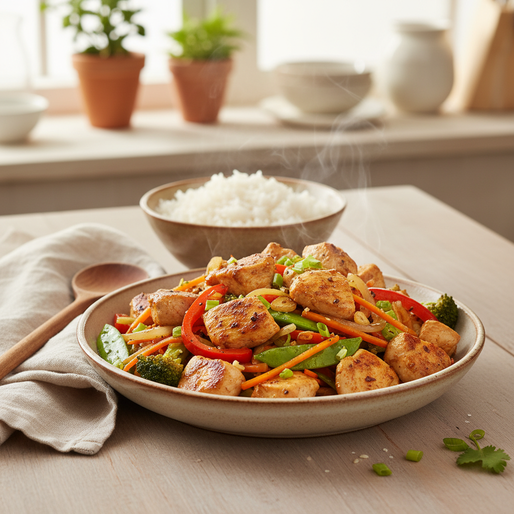 Kiproerbak met rijst en Chinese wokgroente
