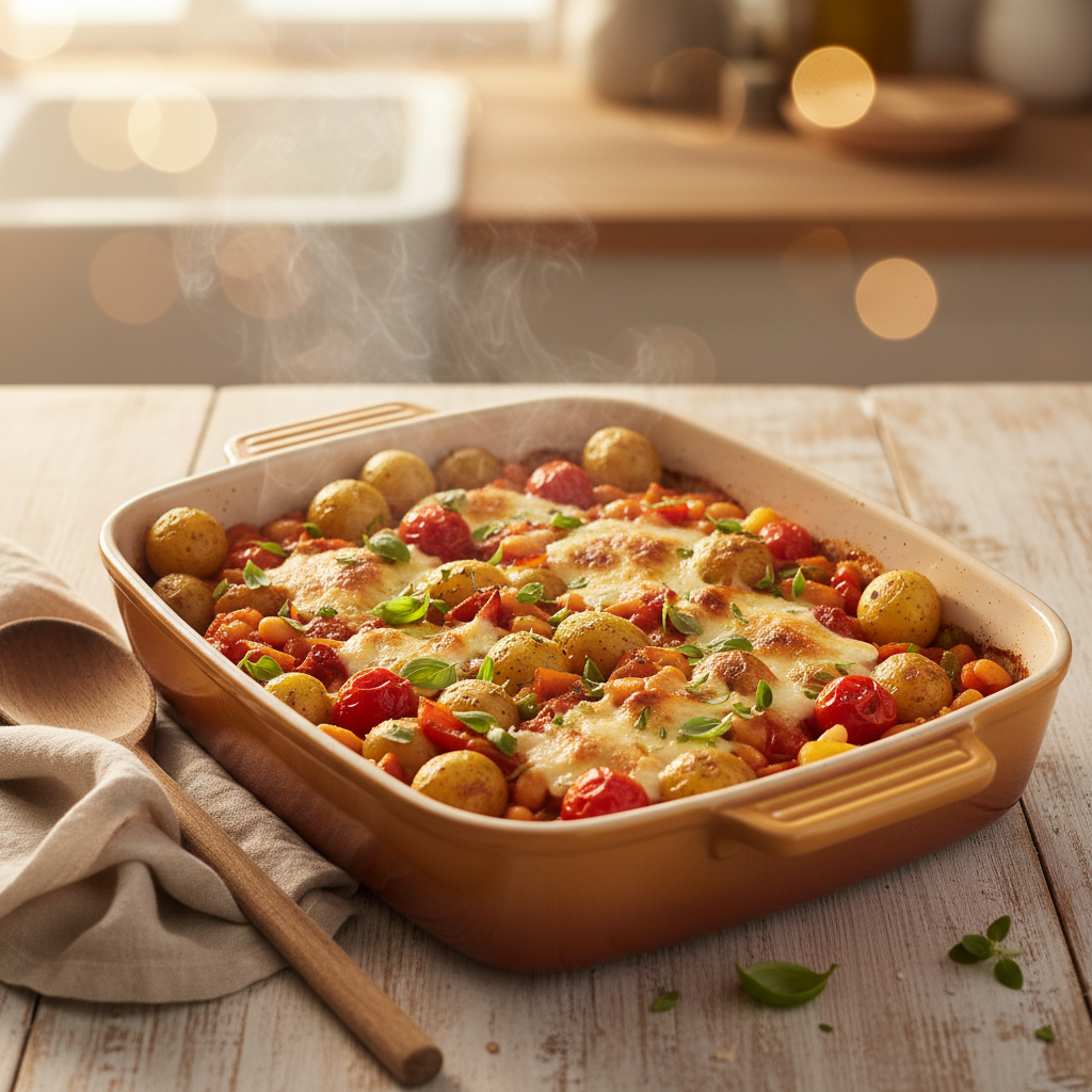 Mediterrane bonen-ovenschotel met krieltjes