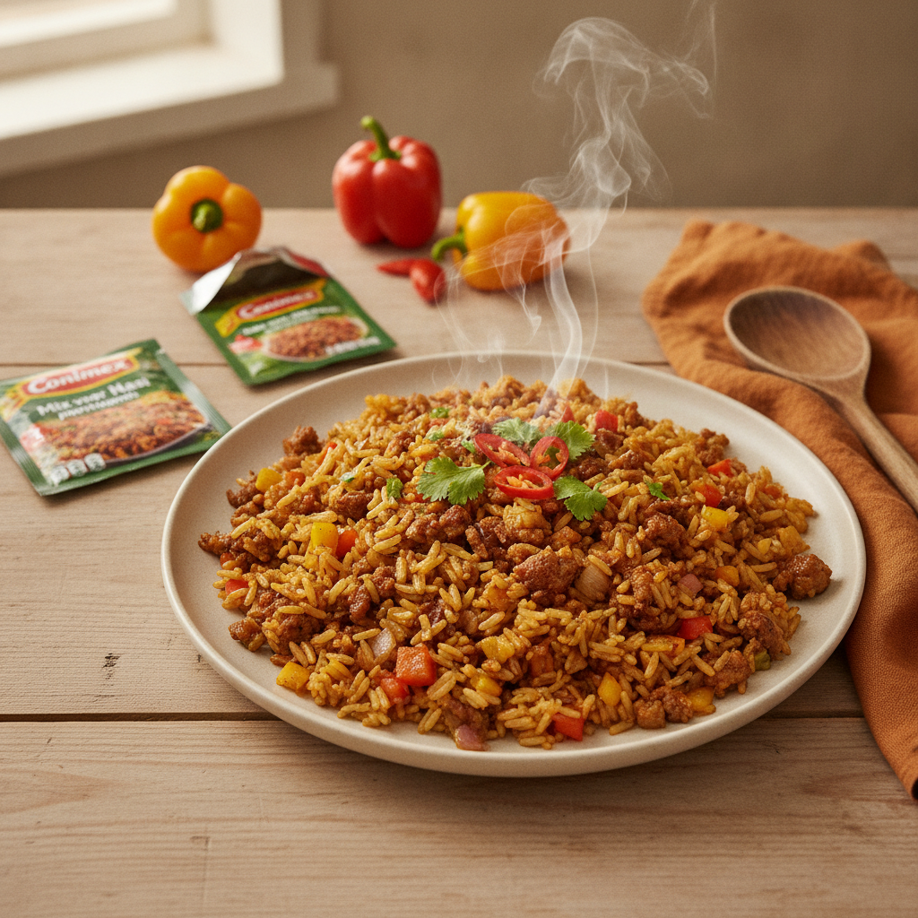 Nasi goreng met gehakt en paprika