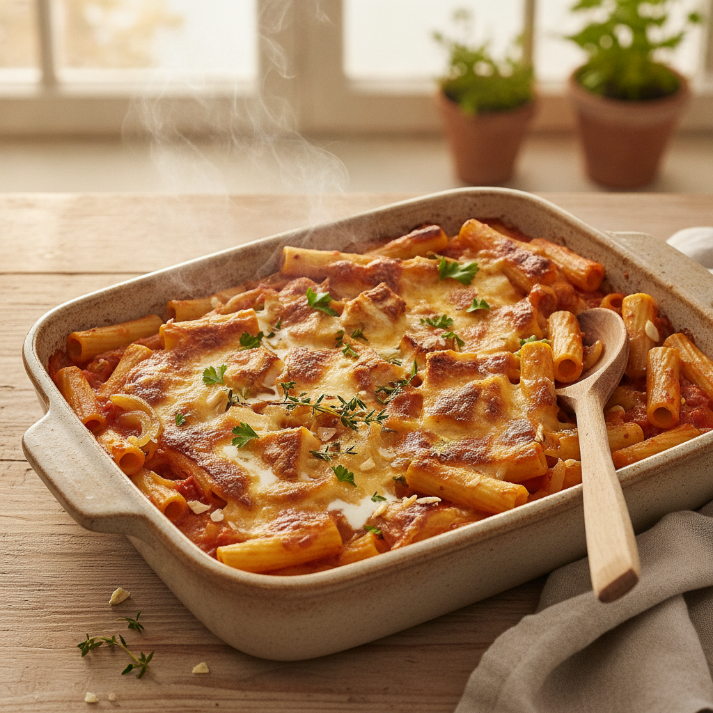 Ovenschotel pasta al forno met Oudkaas