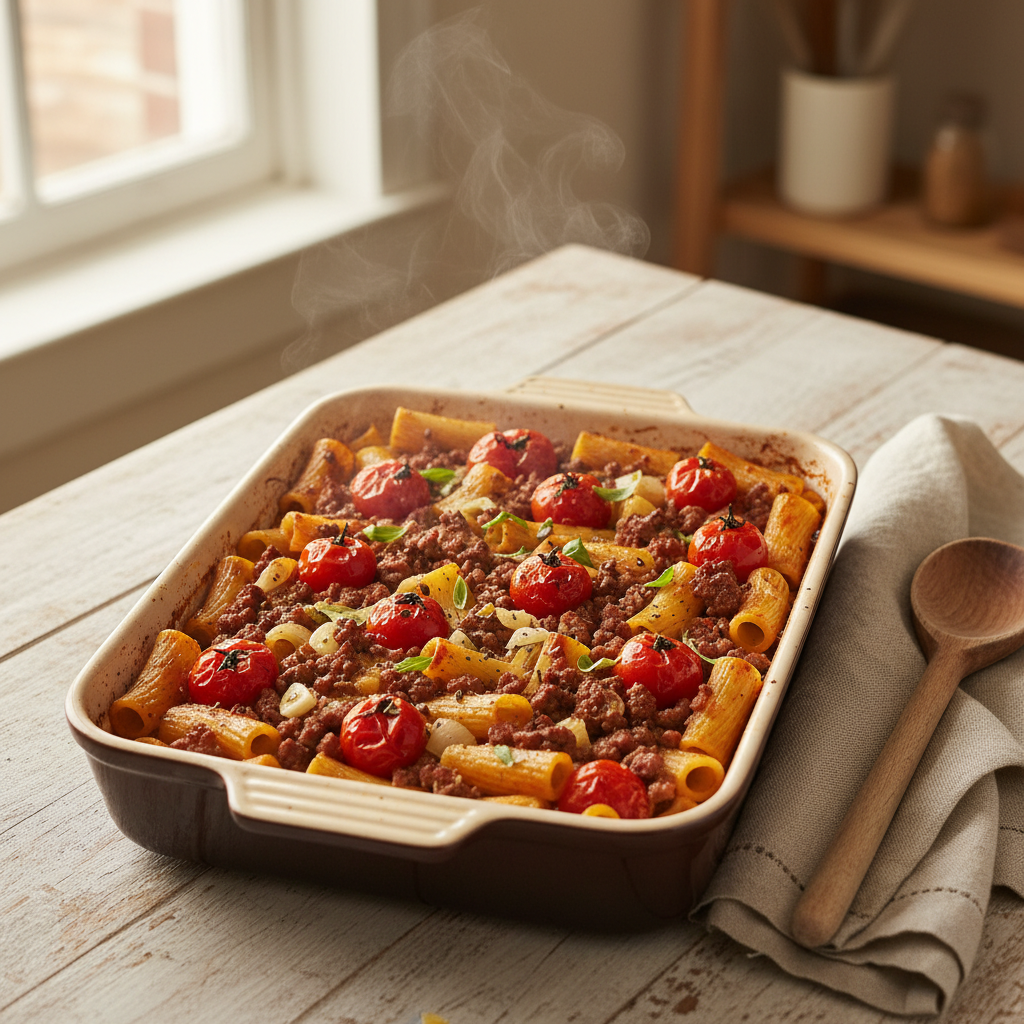 Pasta al forno met tomaat en gehakt