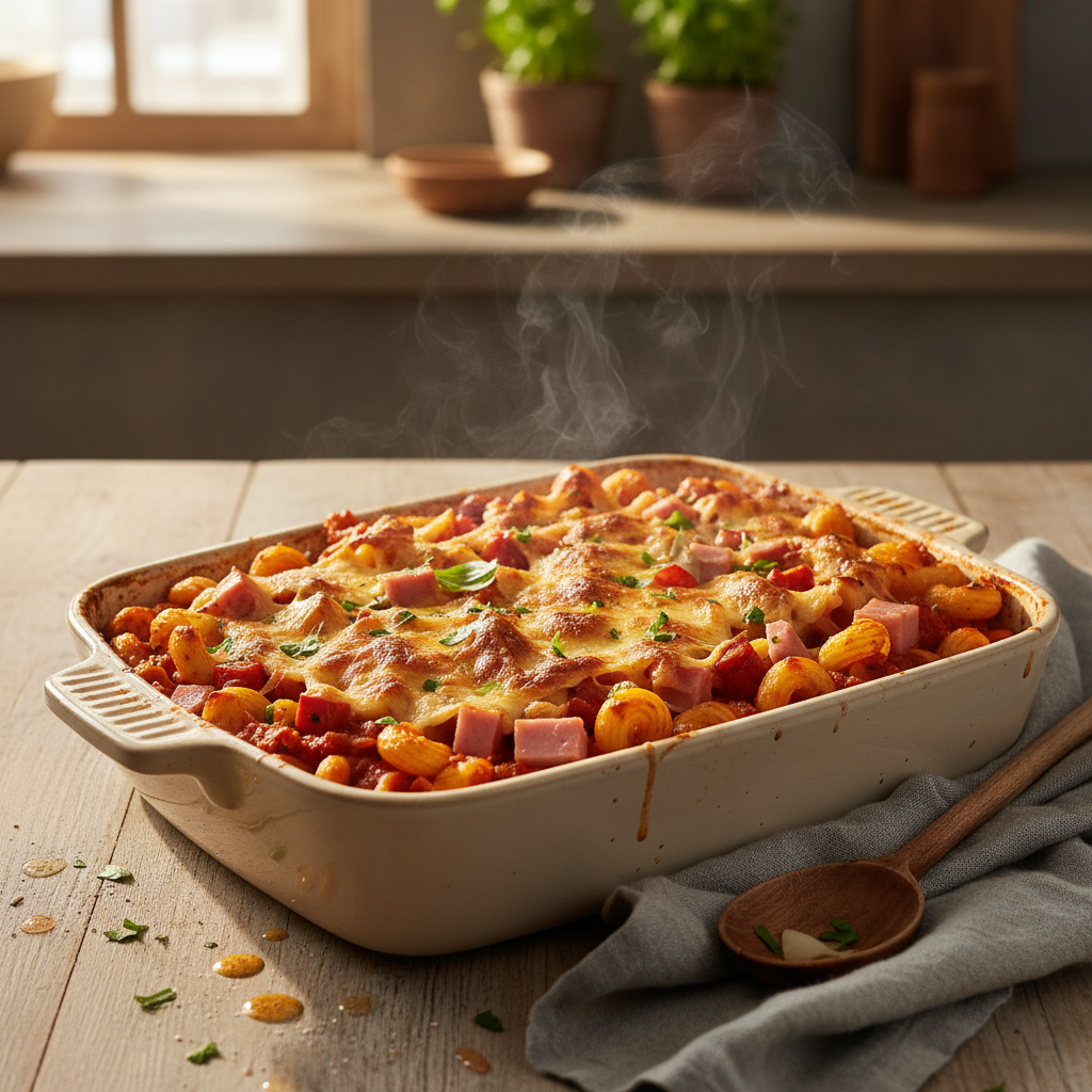 Pasta al Forno met Yorkham, tomaat en mozzarella