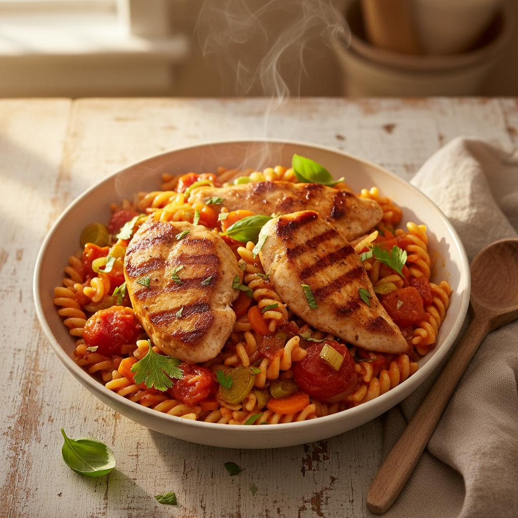Pasta al Pollo e Pomodoro (Italiaanse kip-pasta)