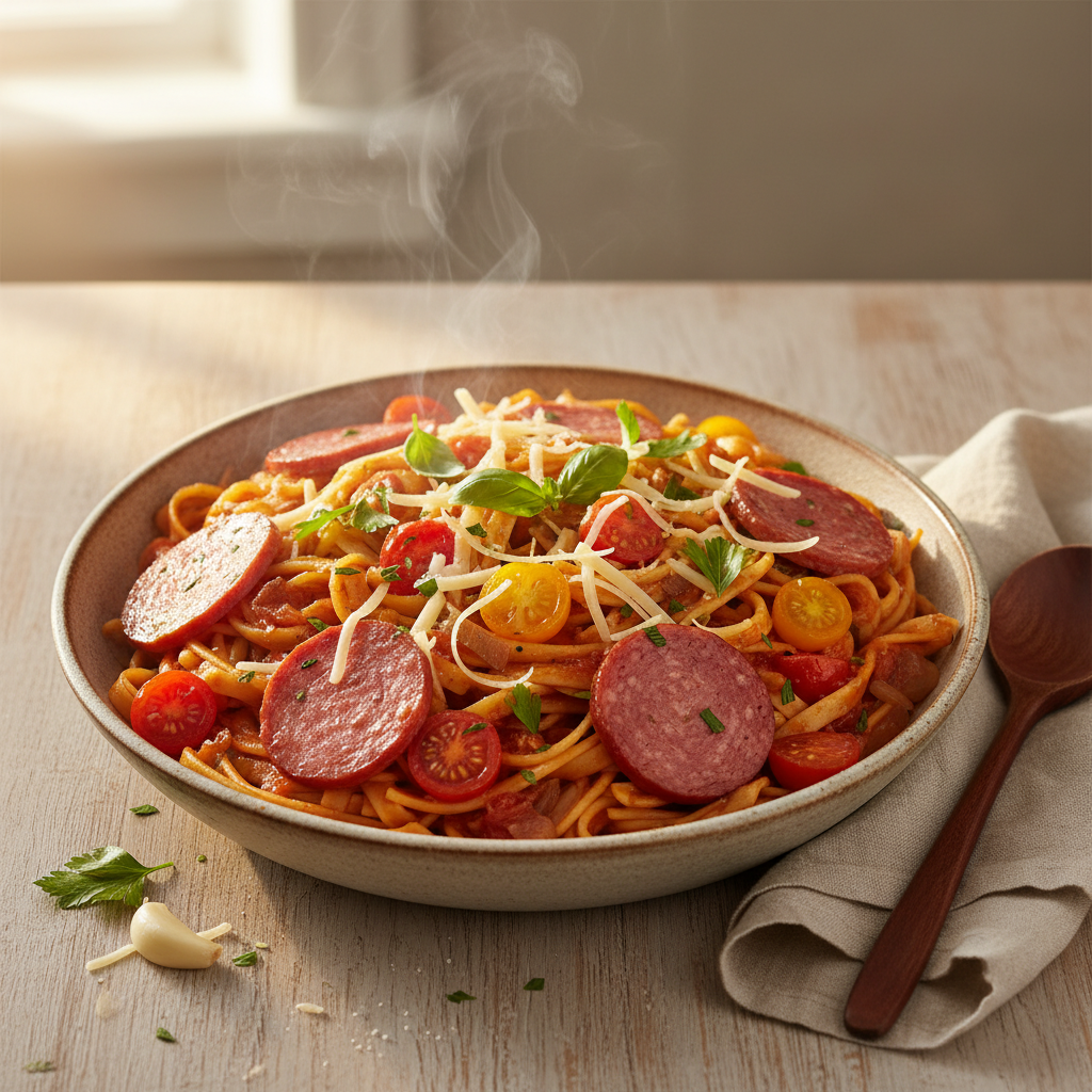 Pasta alla Salame e Pomodorini
