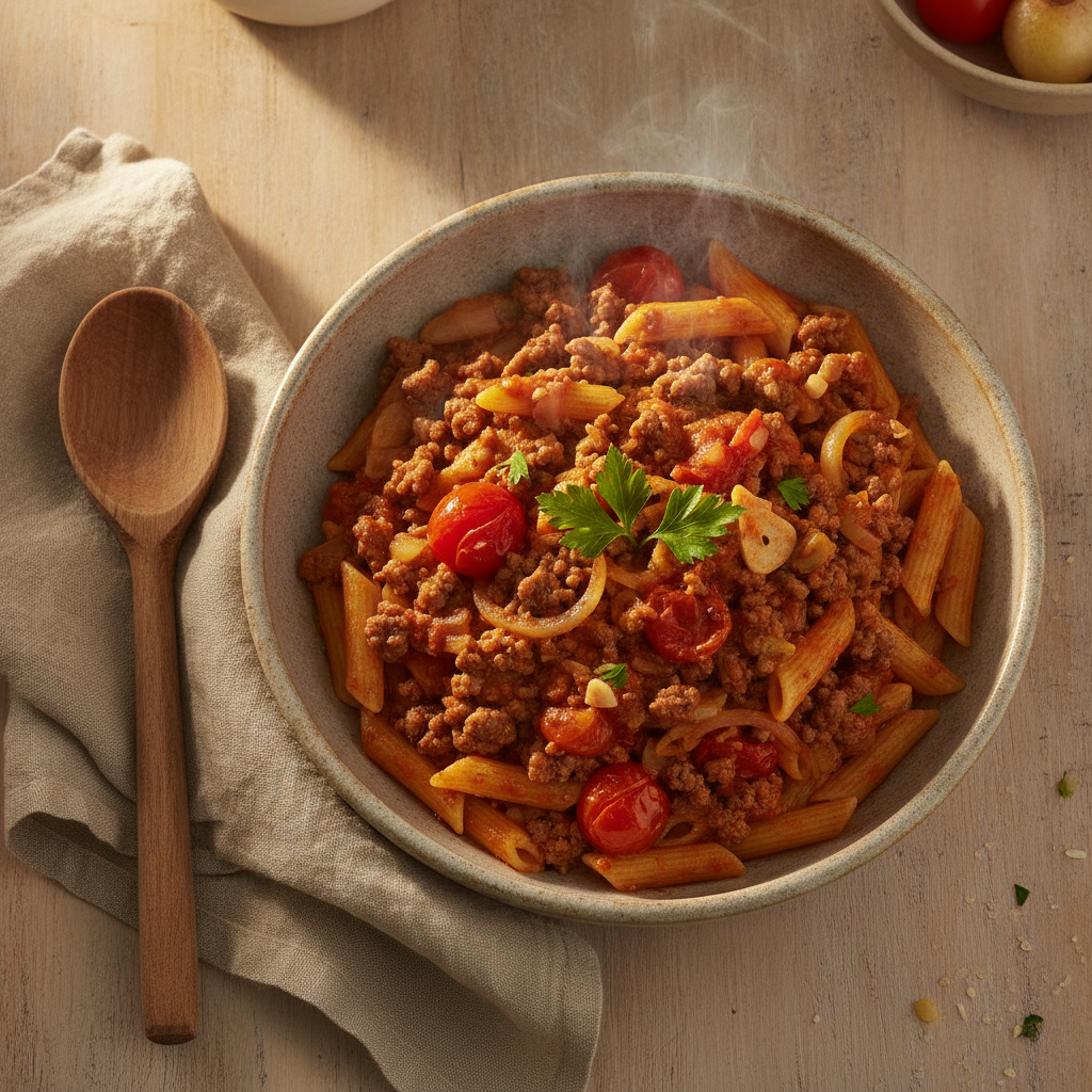 Pasta met gehakt-tomatensaus