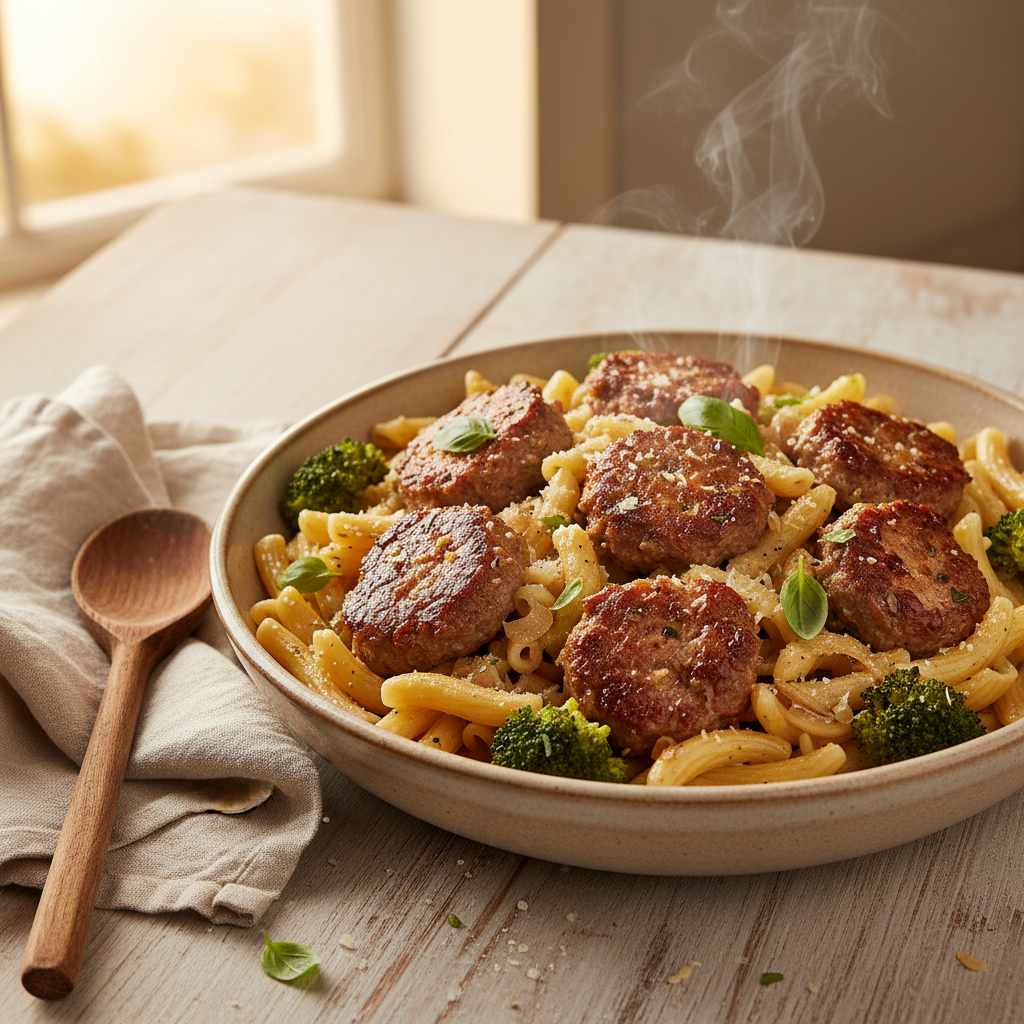 Pasta met geroosterd gehakt en broccoli (Italiaans)