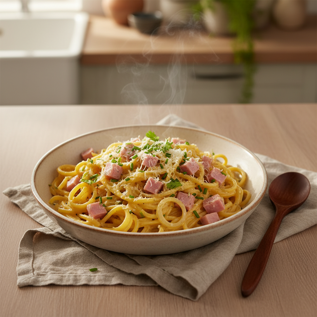 Romige pasta alla Carbonara met ham