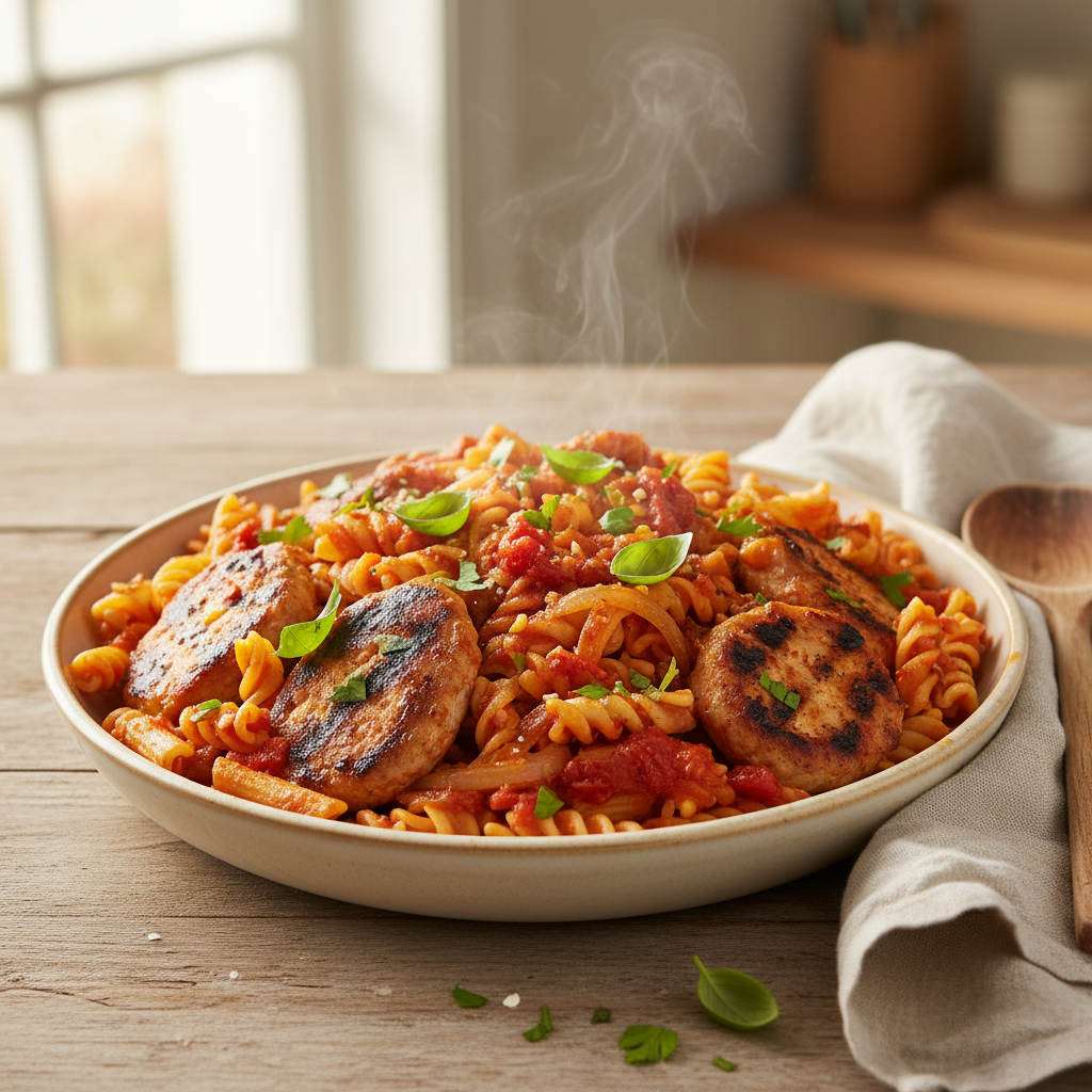 Snel Italiaanse pasta met BBQ-kip