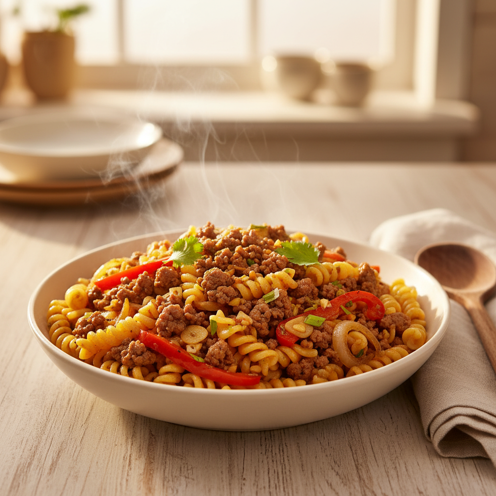 Snelle Aziatische gehakt-noodles met wokgroente