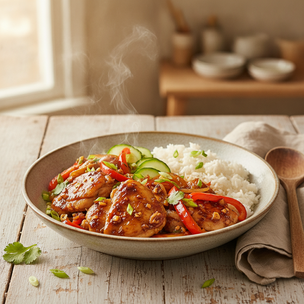 Snelle Aziatische kipdij wok met rijst