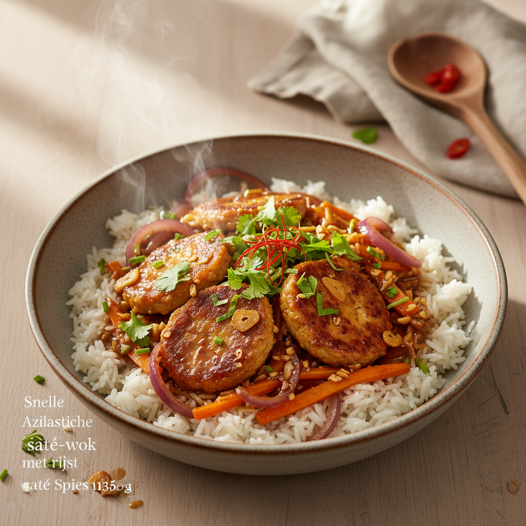 Snelle Aziatische saté-wok met rijst