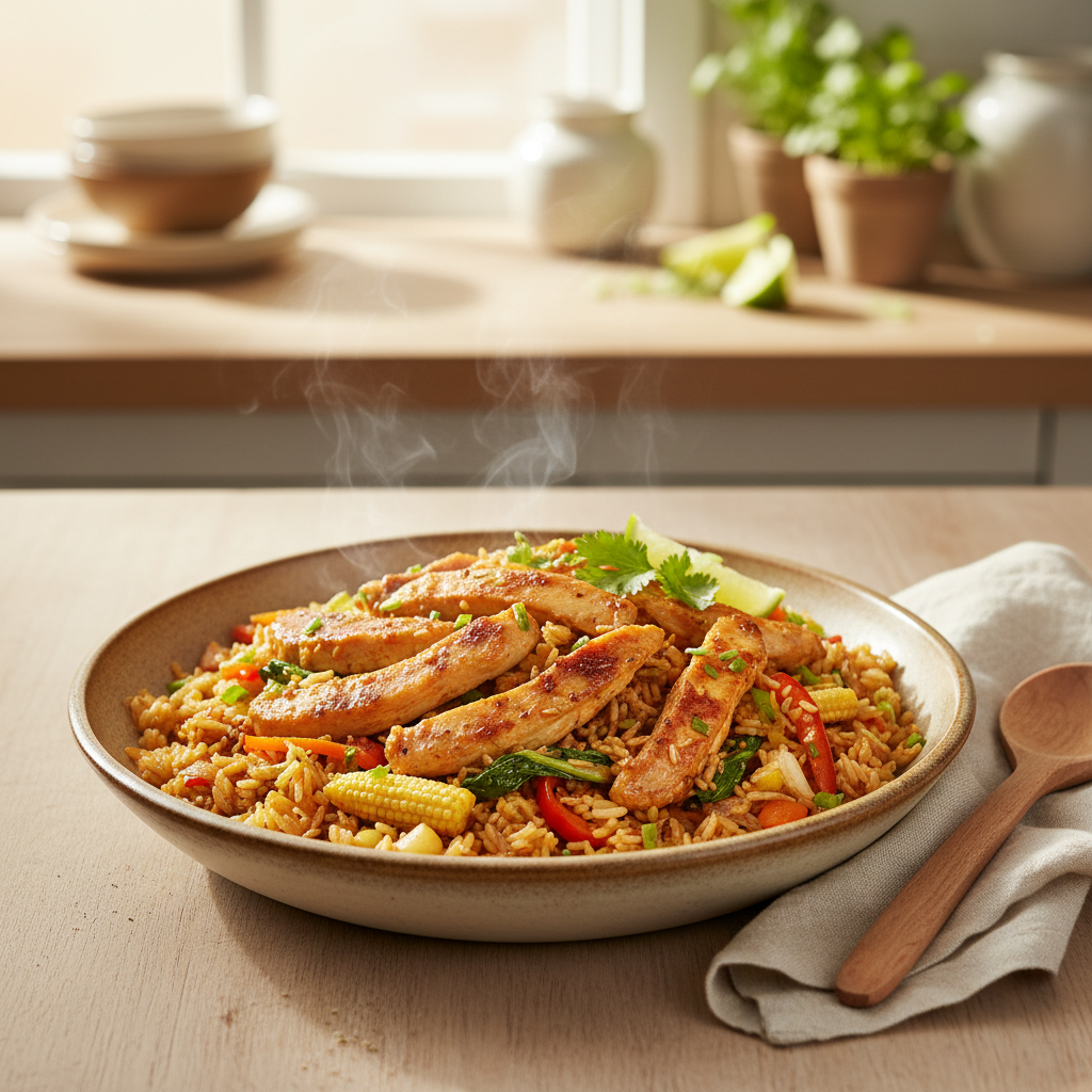 Snelle nasi goreng met kip en wokgroente