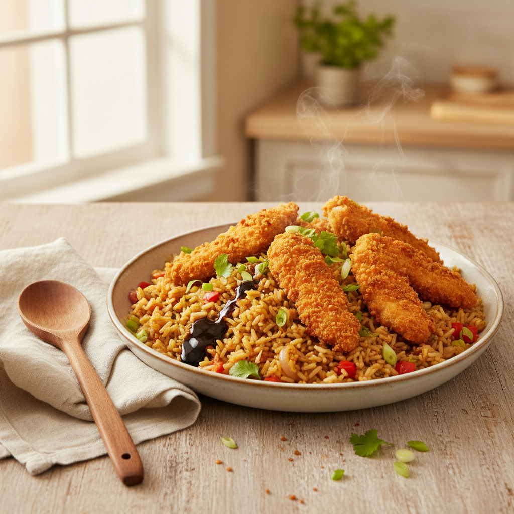 Snelle nasi met crispy kip