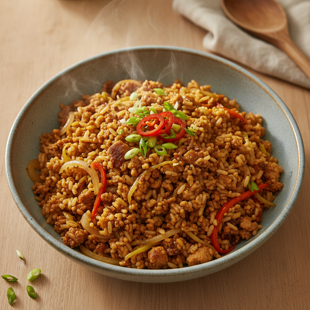Snelle nasi met kipgehakt en Chinese roerbakgroente