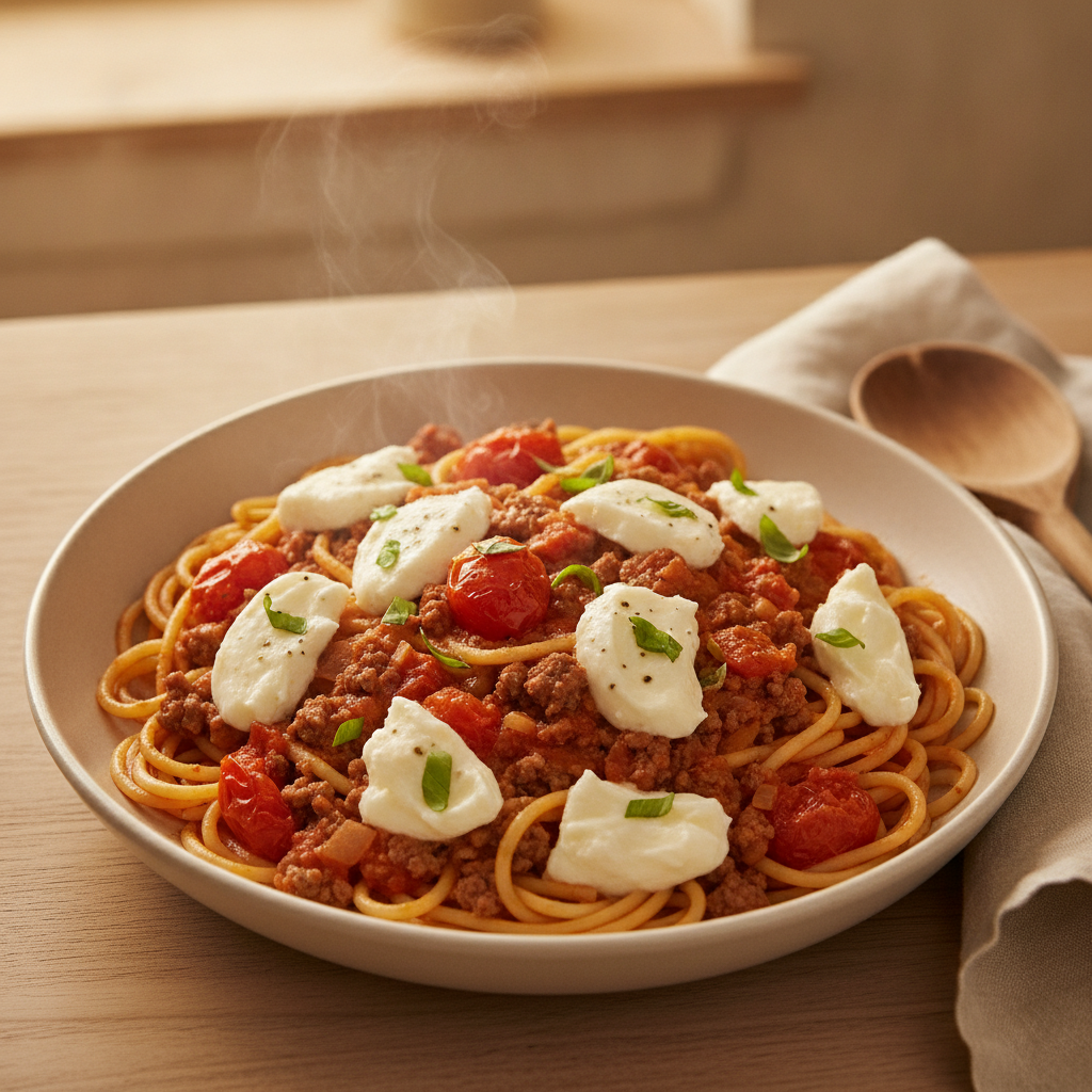 Spaghetti Bolognese met mozzarella