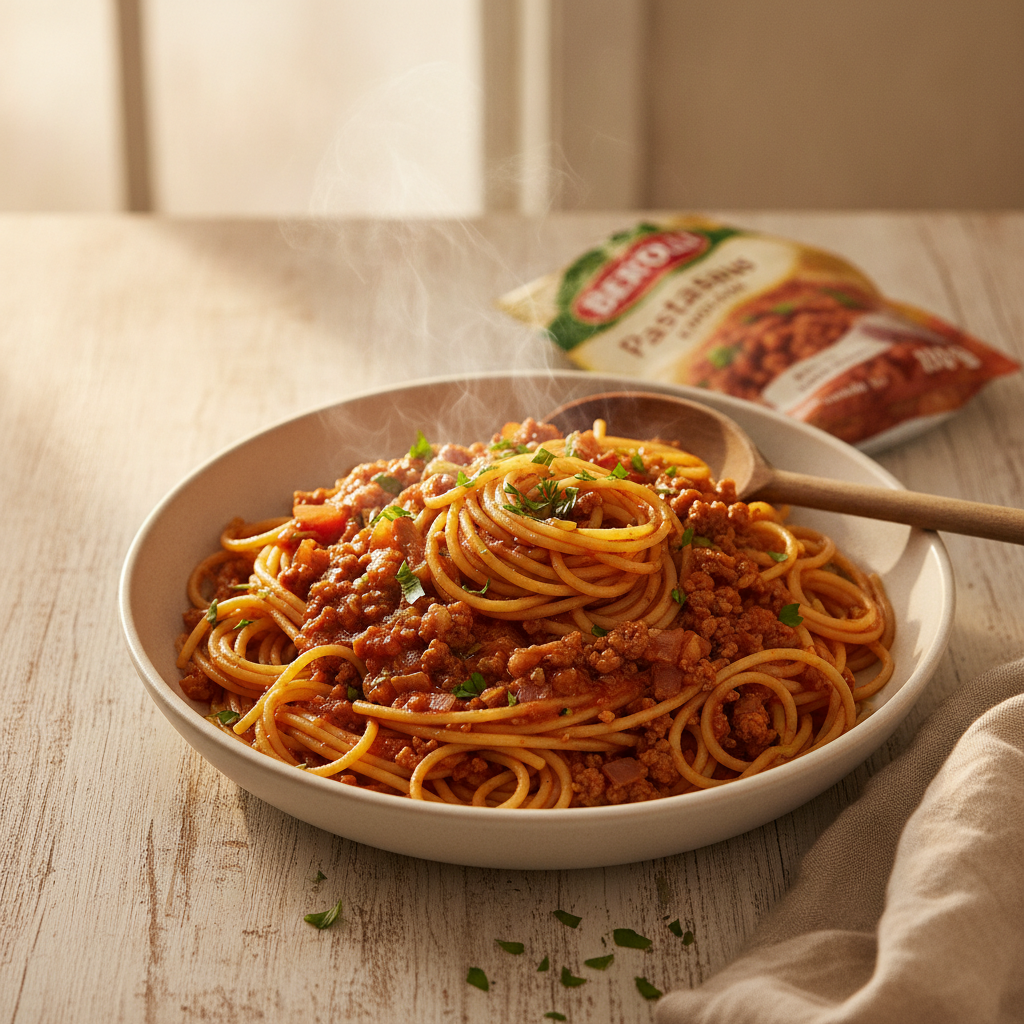 Spaghetti met mager rundergehakt en knoflook-tomatensaus