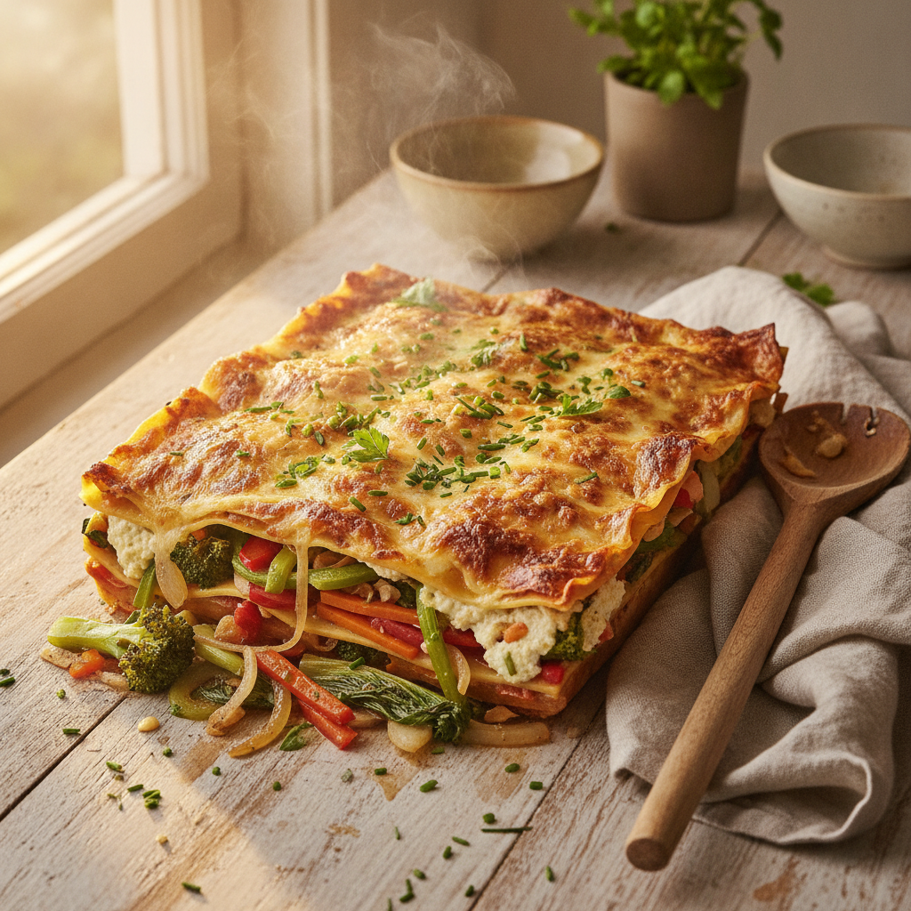 Vegetarische lasagne met extra wokgroente en mozzarella
